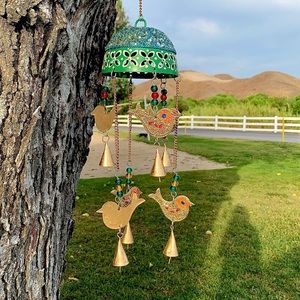 Bohemian Gypsy Metal Bird Carrousel Wind Chime Mobile With Beads & Sequin
